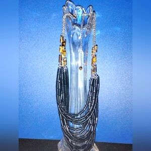 Lia Sophia Multi strand black beads w/ tigers eye Statement piece beautiful